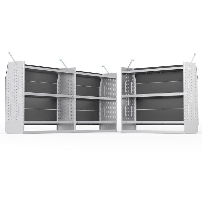 AA Products Model SH-4605-T3(3) Steel Low/Mid/High Roof Van Shelving Storage System Fits Transit, GM, NV, Promaster, Sprinter and Metris, Set of 3 Contoured Shelving Unit, 52" W x 46" H x 16" D