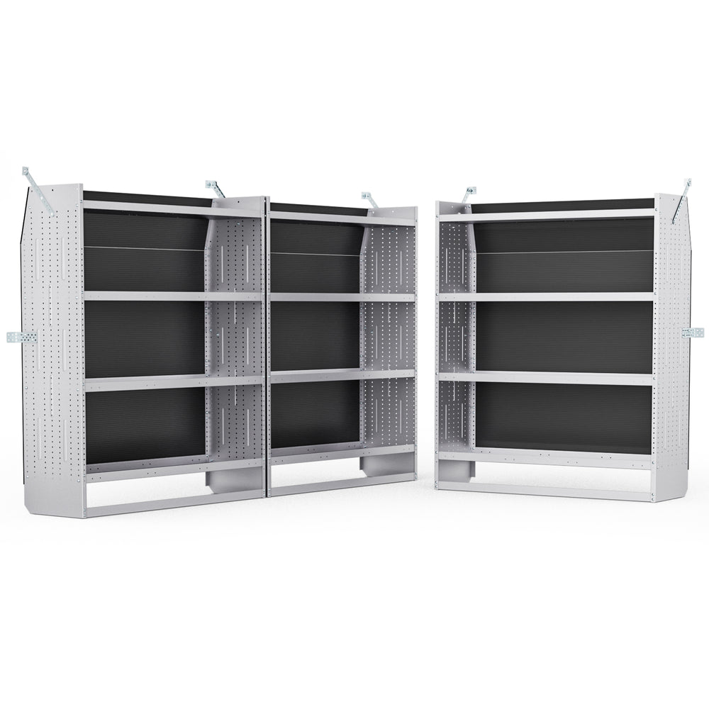 AA Products Model SH-6205(3) Steel Low/Mid/High Roof Van Shelving Storage System Fits Transit, ProMaster and Sprinter, 4 Tiers Set of 3 Van Shelving Units, 52''W x 62''H x 16''D