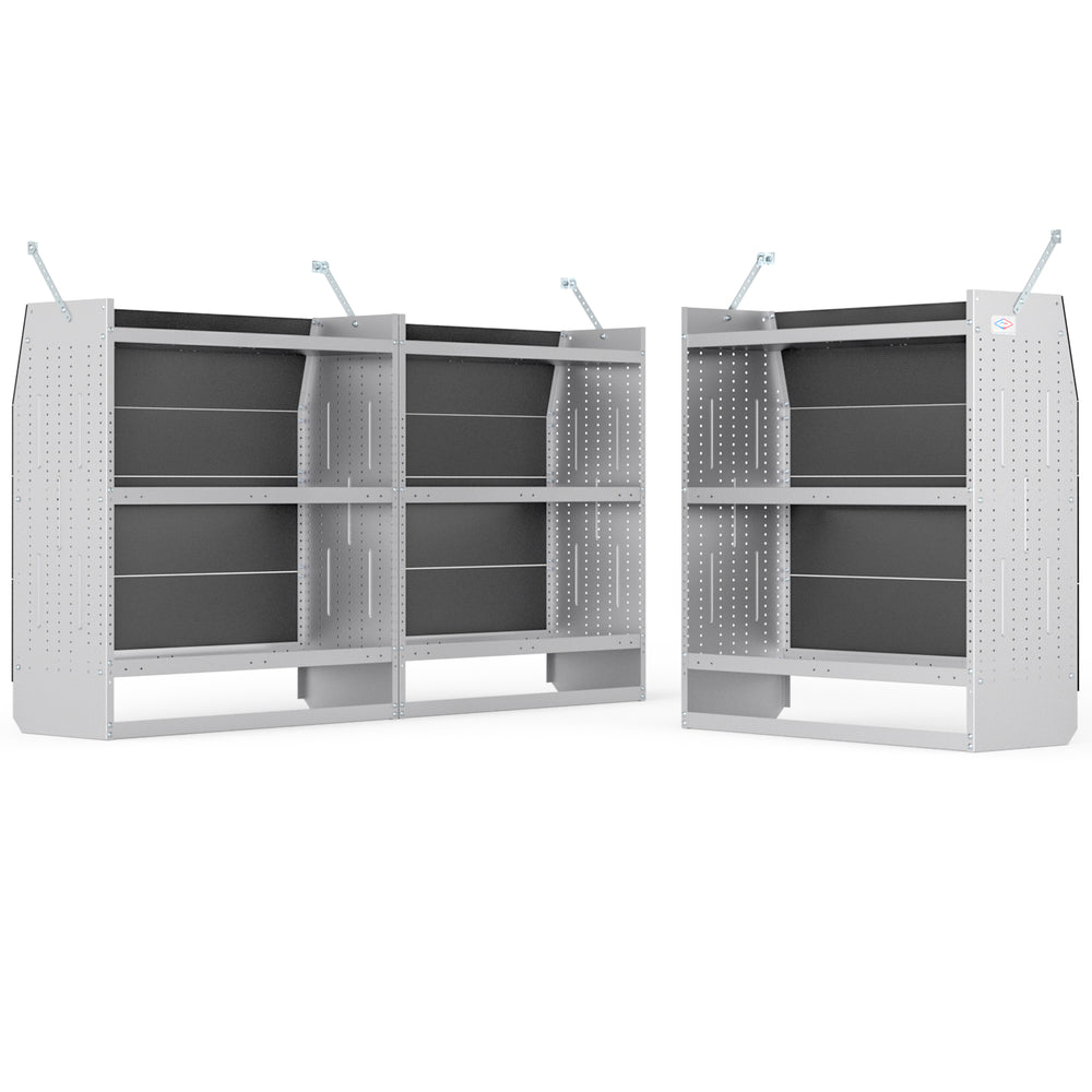 AA Products Model SH-4604-T3(3) Steel Low/Mid/High Roof Van Shelving Storage System Fits Transit, GM, NV, Promaster, Sprinter and Metris, Set of 3 Contoured Shelving Unit, 42" W x 46" H x 16" D