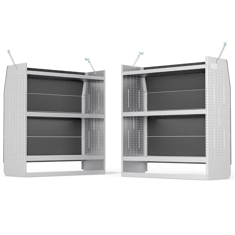 AA Products Model SH-4604-T3(2) Steel Low/Mid/High Roof Van Shelving Storage System Fits Transit, GM, NV, Promaster, Sprinter and Metris, Set of 2 Contoured Shelving Unit, 42" W x 46" H x 16" D