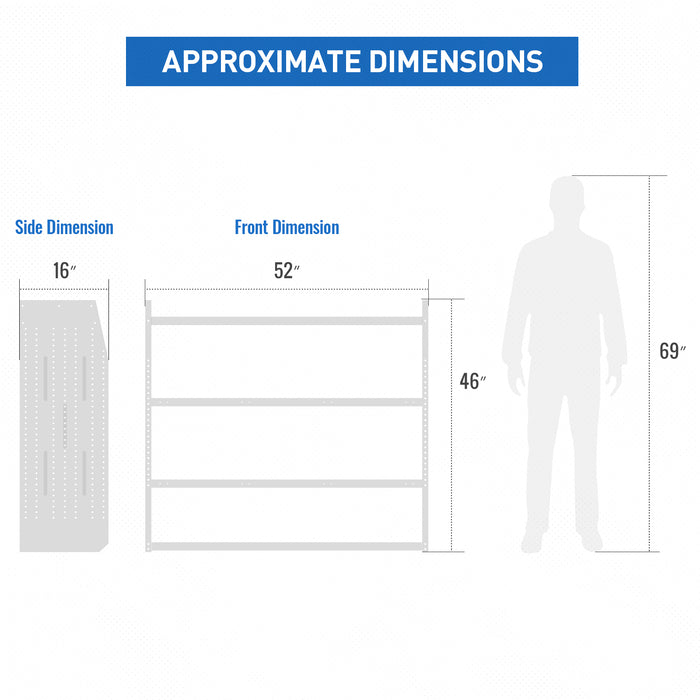 AA Products Model SH-4605-T3(2) Steel Low/Mid/High Roof Van Shelving Storage System Fits Transit, GM, NV, Promaster, Sprinter and Metris, Set of 2 Contoured Shelving Unit, 52" W x 46" H x 16" D