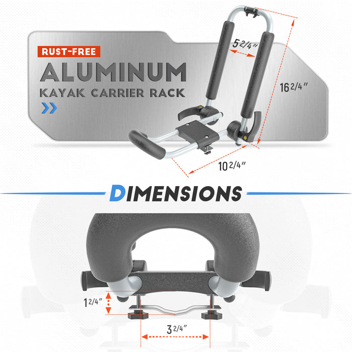 AA-Racks Folding Kayak Rack Car Roof Top Mounted, Aluminum Kayak Carrier with 16 Ft Ratchet Straps for Canoes, Ski Boards, Surf Boards,SUP on SUV Car Truck Trailer and Other Vehicles with Crossbars (KAX105)