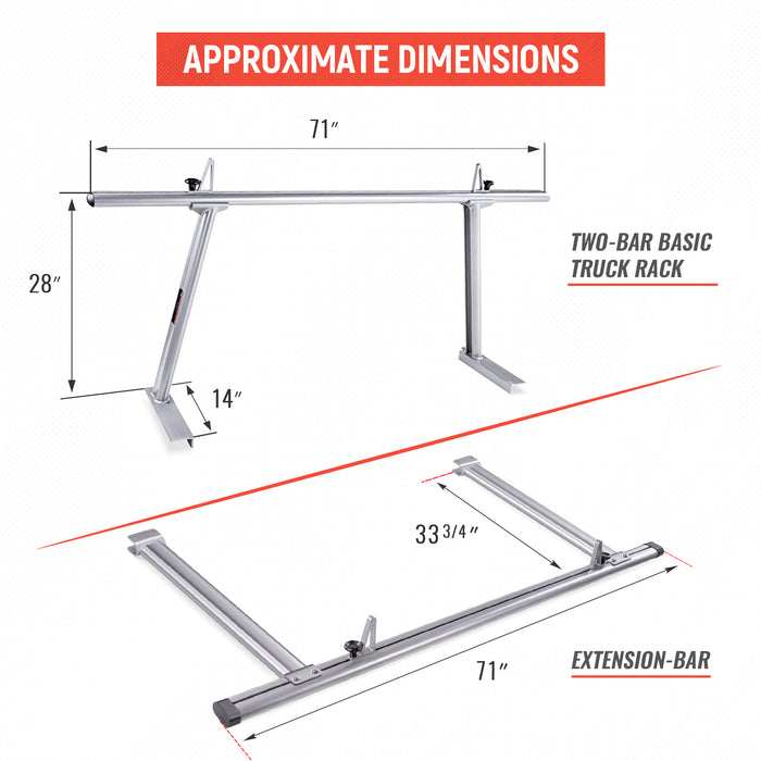 AA-Racks Adjustable Aluminum Pickup Truck Ladder Racks with Cantilever Extension - (APX25-E) - 2 Packages