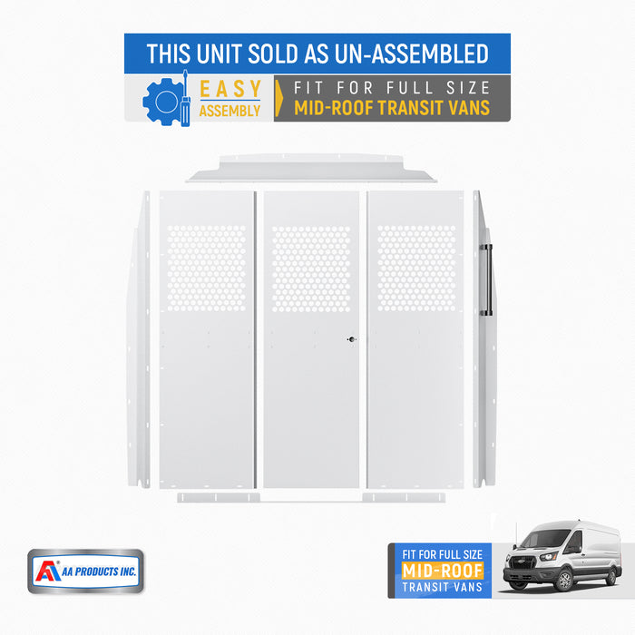 AA Products Model PT-TR-MR-WB Cargo Van Safety Partition Equipped with Acrylic Custom Window Board, Medium Roof Protective Bulkhead Fit for Transit Full Size Vans (PT-TR-MR-WB)