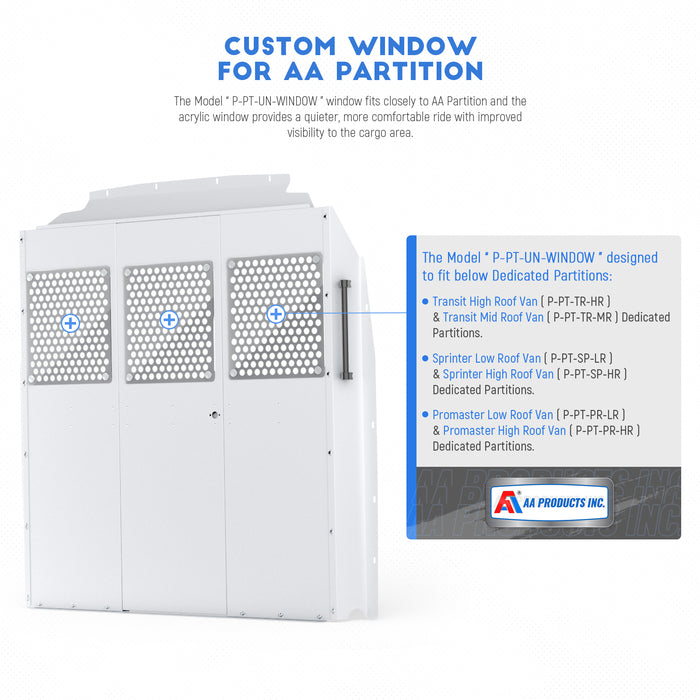 AA Products Model P-PT-WB Universal Acrylic Custom Window Designed for AA Full Size Van Safety Partition (P-PT-WB)