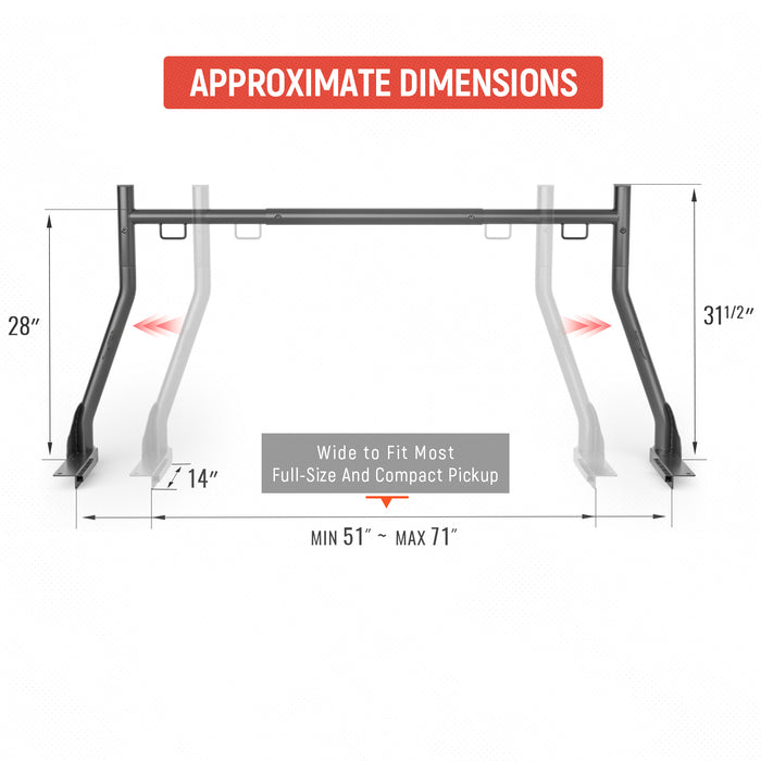 AA-Racks Model X31-J Truck Ladder Rack 800Ibs Capacity with (8) Non-Drilling Z-Clamps Extendable Steel Pick-Up Truck Bed Ladder Rack Two-bar Set (X31-J)