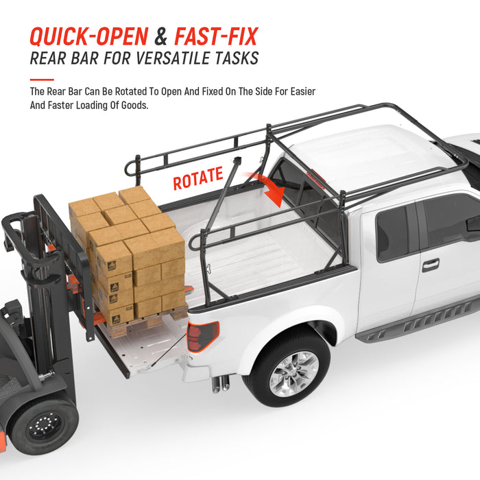 AA-Racks Model RX39-LC Truck Bed Ladder Rack Quick-Open Rotatable Rear Bar Side Bar with Long Cab Ext(RX39-LC)