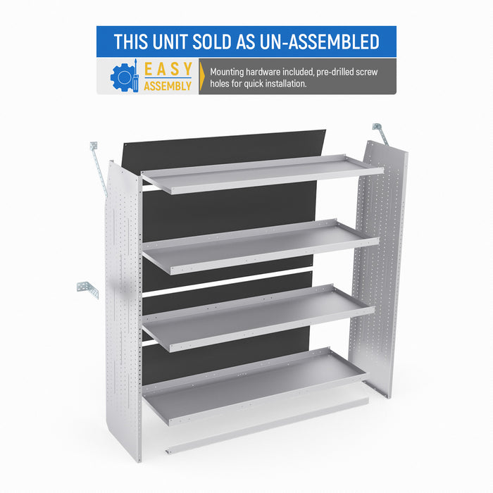 AA Products Model SH-6205(2) Steel Low/Mid/High Roof Van Shelving Storage System Fits Transit, ProMaster and Sprinter, 4 Tiers Set of 2 Van Shelving Units, 52''W x 62''H x 16''D