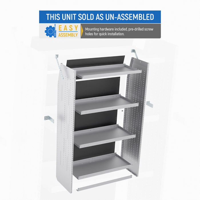 AA Products Model SH-6203 Steel Mid/High Roof Van Shelving Storage System Fits Transit, ProMaster and Sprinter, 4 Tiers Van Shelving Units, 32''W x 62''H x 16''D (SH-6203)