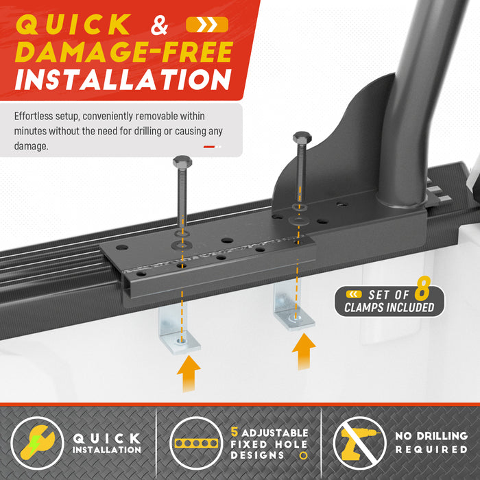 AA-Racks Model X31-J Truck Ladder Rack 800Ibs Capacity with (8) Non-Drilling Z-Clamps Extendable Steel Pick-Up Truck Bed Ladder Rack Two-bar Set (X31-J)