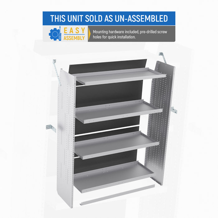 AA Products Model SH-6204(2) Steel Low/Mid/High Roof Van Shelving Storage System Fits Transit, ProMaster and Sprinter, 4 Tiers Set of 2 Van Shelving Units, 42''W x 62''H x 16''D