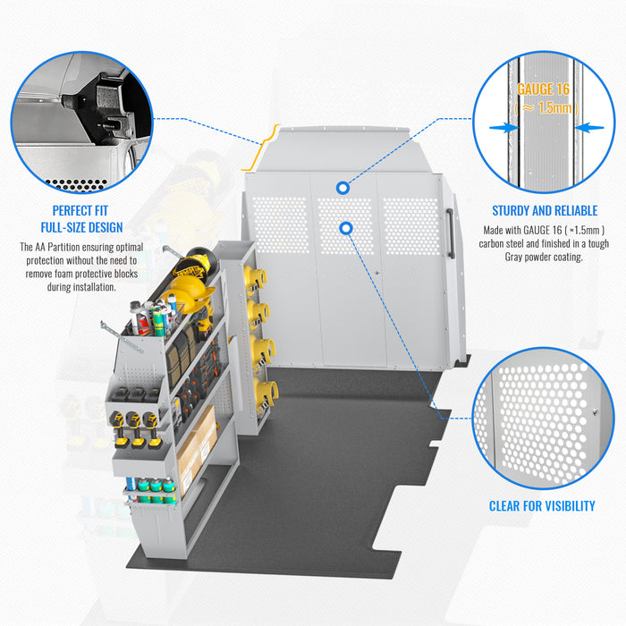 AA Products Cargo Van Safety Partition High Roof Protective Bulkhead Fit for Transit Full Size Vans (PT-TR-HR)