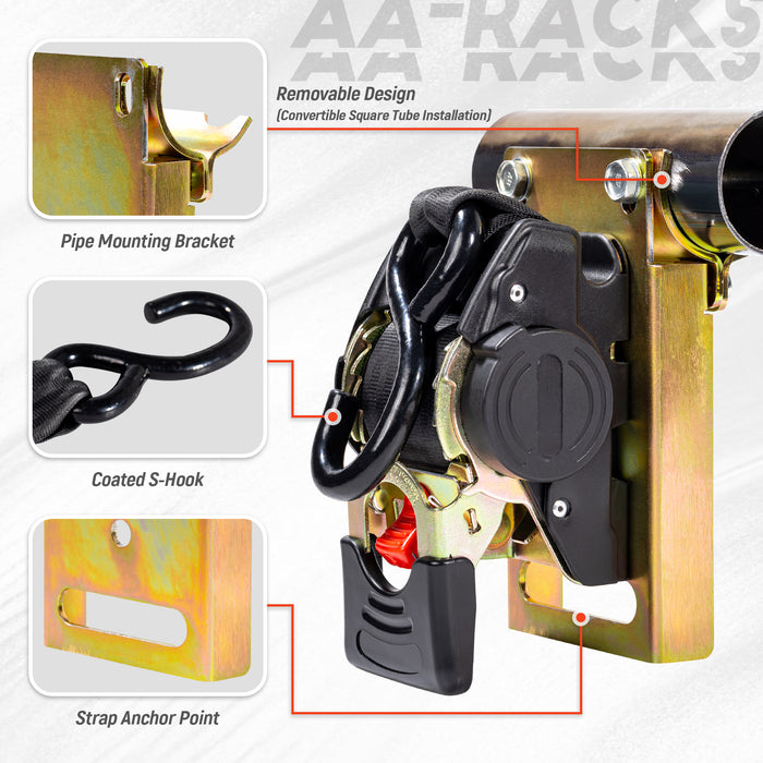 AA-Racks Heavy Duty Retractable Ratchet Strap 3300lbs Break Strength, Tie Down Straps for Securing Cargo, Truck Rack Ratchet Strap Kit with S-Hooks (Set of 2, 2" x 9')