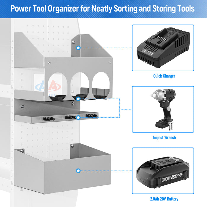 AA Products P-SH-Power Tool Organizer Wall Mount Designed for 13''D Van Shelving Storage, Three Layer 13" W Steel Power Tool Charging Station Organizer(P-SH-PTO-13)