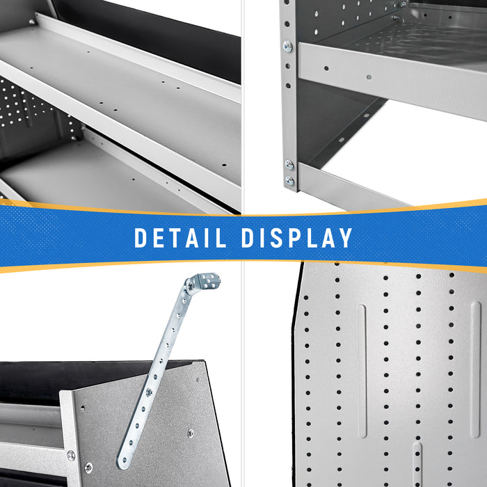 AA Products Model SH-4605-T3 Steel Low/ Mid/ High Roof Van Shelving Storage System Fits Transit, GM, NV, Promaster, Sprinter and Metris, Contoured Shelving Unit, 52" W x 46" H x 16" D(SH-4605-T3)