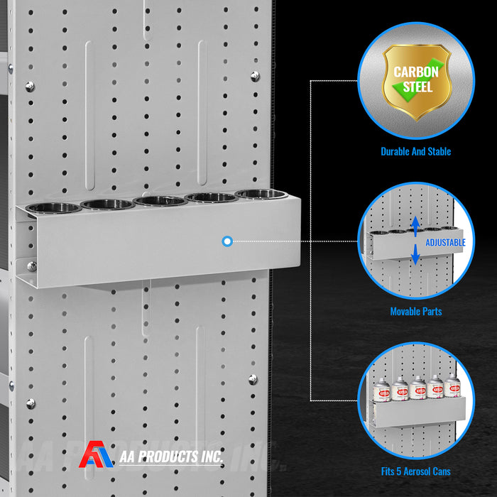 AA Products P-SH-Spray Can Rack 5 Bottle Spray Can Holder Wall-Mounted Rack, Steel Aerosol Can Rack Design for 16" D Van Shelving for Garage and Workspace -Silver (P-SH-SCR-16)