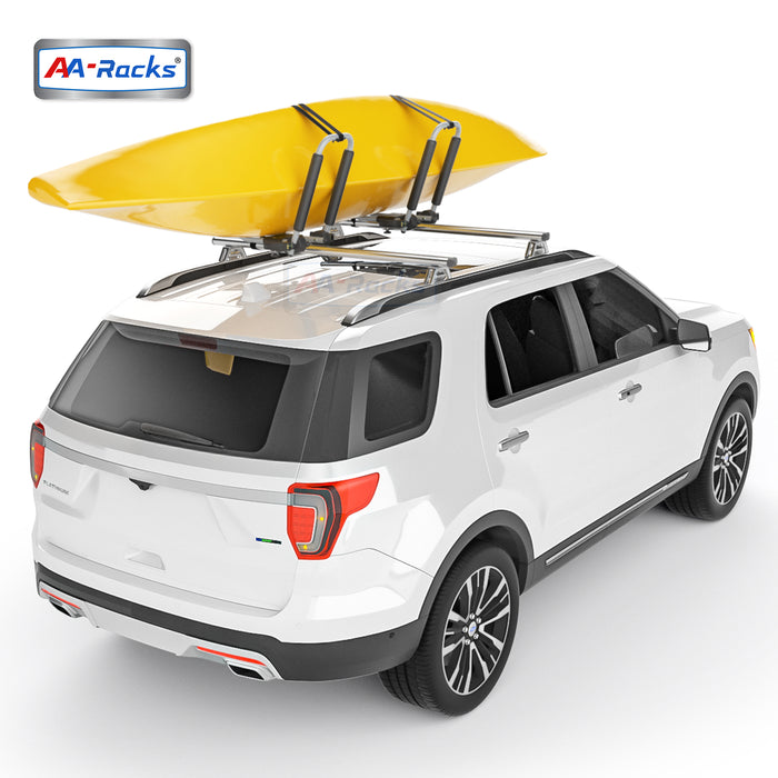 AA-Racks Folding Kayak Rack Car Roof Top Mounted, Aluminum Kayak Carrier with 16 Ft Ratchet Straps for Canoes, Ski Boards, Surf Boards,SUP on SUV Car Truck Trailer and Other Vehicles with Crossbars (KAX105)