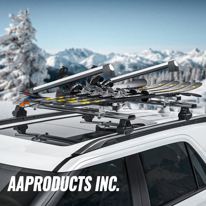 AA Products 33'' Aluminum Universal Ski Roof Rack Fits 6 Pairs Skis or 4  Snowboards, Ski Roof Carrier Fit Most Vehicles Equipped Cross Bars