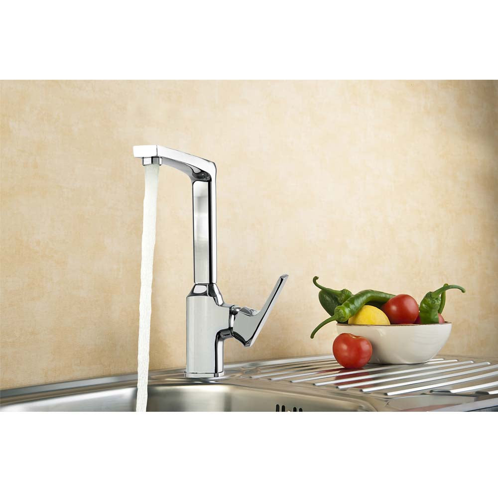 AA Products 90 Degree Single Handle 1 Hole Kitchen Sink Faucets Spout Mixer  Tap Water Kitchen Faucet Brass, Chrome Finish (KM)